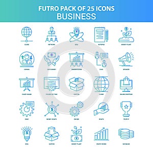 25 Green and Blue Futuro Business Icon Pack
