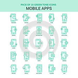 25 Green Mobile apps Icon set