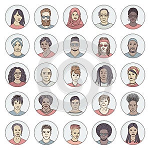 25 hand drawn avatars