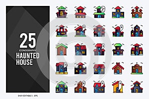 25 Haunted House Lineal Color icon pack. vector illustration