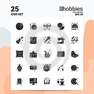 25 Hobbies Icon Set. 100% Editable EPS 10 Files. Business Logo Concept Ideas Solid Glyph icon design