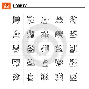 25 Hobbies icon set. vector background