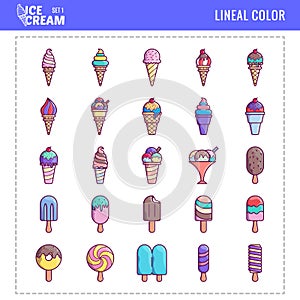 25 Ice Cream Icons Set 1, Lineal Color Ice Cream Icons