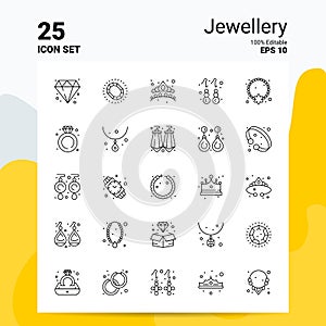 25 Jewellery Icon Set. 100% Editable EPS 10 Files. Business Logo Concept Ideas Line icon design
