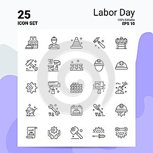 25 Labor Day Icon Set. 100% Editable EPS 10 Files. Business Logo Concept Ideas Line icon design