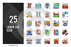 25 Labor Day Lineal Color icon pack. vector illustration