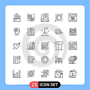 25 Line Black Icon Pack Outline Symbols for Mobile Apps isolated on white background. 25 Icons Set