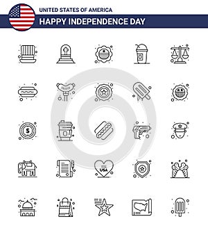 25 Line Signs for USA Independence Day justice; states; country; limonade; america