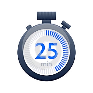 25 min timer and Stopwatch icons. Countdown symbol. Kitchen timer icon. Vector illustration