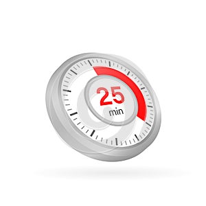 The 25 minutes, stopwatch vector icon. Stopwatch icon in flat style on a white background. Vector stock illustration.