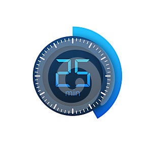 The 25 minutes, stopwatch vector icon. Stopwatch icon in flat style on a white background. Vector stock illustration.