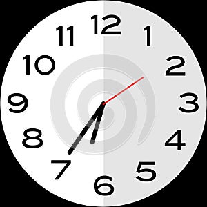 25 minutes to 7 o`clock analog clock icon