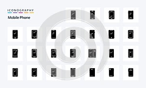 25 Mobile Phone Solid Glyph icon pack