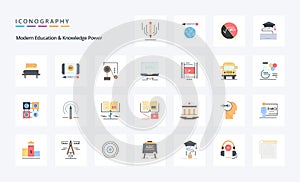 25 Modern Education And Knowledge Power Flat color icon pack