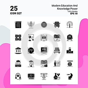 25 Modern Education And Knowledge Power Icon Set. 100% Editable EPS 10 Files. Business Logo Concept Ideas Solid Glyph icon design