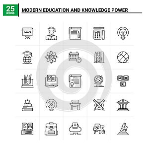 25 Modern Education And Knowledge Power icon set. vector background