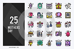 25 Mothers day Lineal Color icon pack. vector illustration