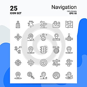 25 Navigation Icon Set. 100% Editable EPS 10 Files. Business Logo Concept Ideas Line icon design