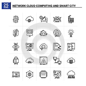 25 Network Cloud Computing And Smart City icon set. vector background