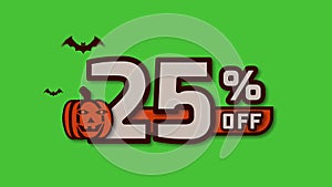 25% off animated halloween discount text on a green screen