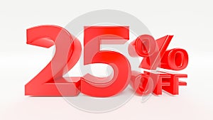 25% off Red 3d text on white background