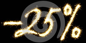 -25% off sign. Made of sparkler