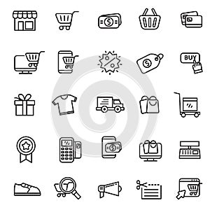 25 online shopping and e-commerce related icons line design