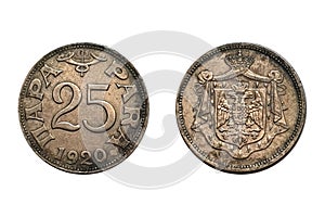 25 Para 1920 Petar I. Coin of Yugoslavia. Obverse Central shield bearing double-headed eagle. Reverse