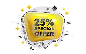 25 percent discount offer. Sale price promo sign. Chat speech bubble 3d icon. Vector