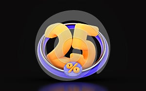 25 percent discount in ring circle on dark background 3d render concept