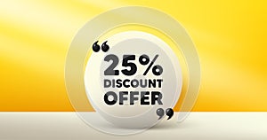 25 percent discount. Sale offer price sign. Circle frame, product stage background. Vector
