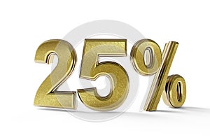25 percent gold made in 3d with shadow and white background