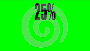 25 percent icon jumping isolated in white and green background. motion graphic. 25% off discount with animation