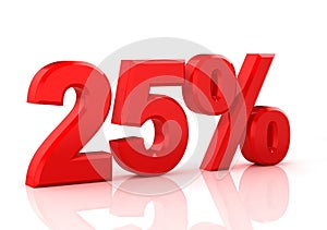 25 percent off. Discount 25 %. 3D illustration on white background.