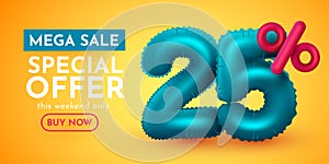 25 percent Off. Discount creative composition. Mega Sale.