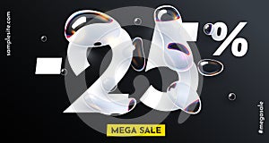 25 percent Off. Discount creative composition with water drops. Fresh Sale banner and poster.