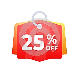25 percent off Discount Promotions, red price tag, offers. Vector illustration