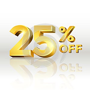 25 percent off glossy gold text vector in 3d style