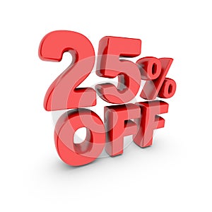 25 percent off promotion. Discount sign. Red text is isolated on white.