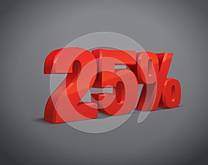 25 percent off, sale background, red object 3D.