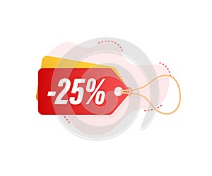 25 percent OFF Sale Discount tag. Discount offer price tag. 10 percent discount promotion flat icon with long shadow