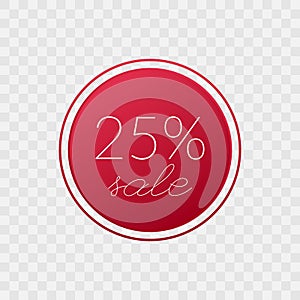 25 percent sale circle symbol. Vector isolated red icon on transparent background. Gradient sign for discount, web design,