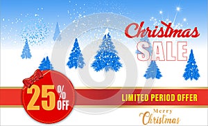 25 Percentage Big winter sale offer, After Christmas sale tags. Shop market poster design