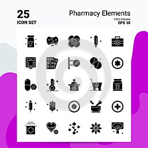 25 Pharmacy Elements Icon Set. 100% Editable EPS 10 Files. Business Logo Concept Ideas Solid Glyph icon design