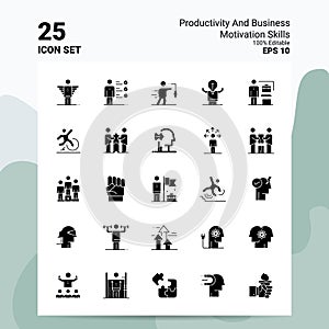 25 Productivity And Business Motivation Skills Icon Set. 100% Editable EPS 10 Files. Business Logo Concept Ideas Solid Glyph icon
