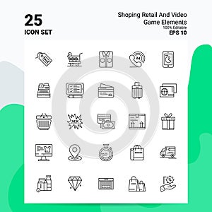 25 Shoping Retail And Video Game Elements Icon Set. 100% Editable EPS 10 Files. Business Logo Concept Ideas Line icon design