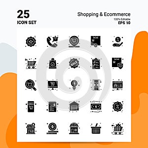 25 Shopping & ECommerce Icon Set. 100% Editable EPS 10 Files. Business Logo Concept Ideas Solid Glyph icon design