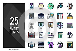 25 Smart Homes Lineal Color icon pack. vector illustration