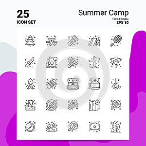 25 Summer Camp Icon Set. 100% Editable EPS 10 Files. Business Logo Concept Ideas Line icon design