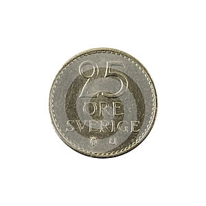 25 swedish oere coin 1973 obverse isolated on white background